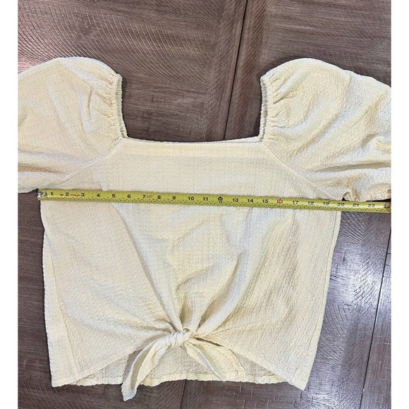 LOFT Women’s Square Neck Tie Front Soft Yellow Blouse Puff Sleeve Top Size M - Picture 11 of 14